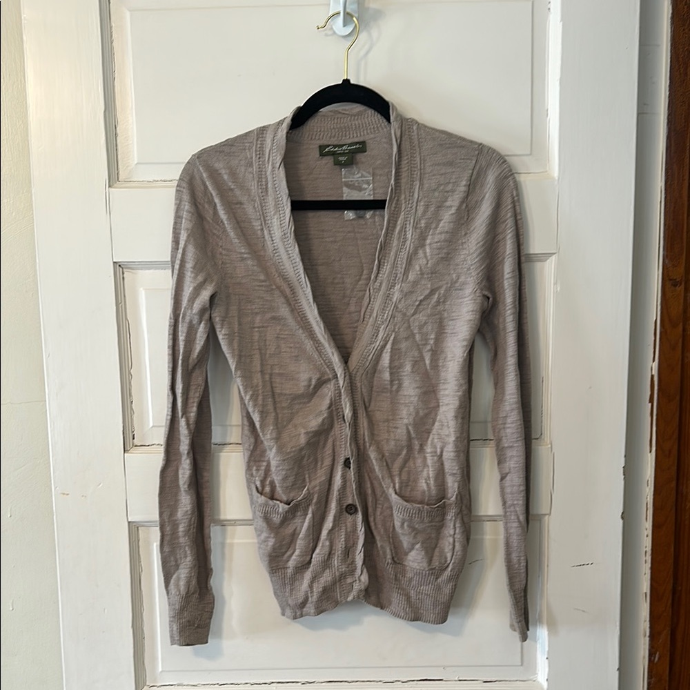 Eddie Bauer Tan Cardigan Sweater V-Neck Soft Texture